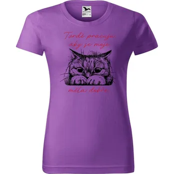 DOBRÝ TRIKO Dámské tričko s potiskem Tvrdě pracuju kočka Barva: Fialová, Velikost: S