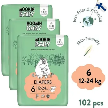 jednorázová plena Moomin Baby 6 Maxi 12–24 kg (102 ks)