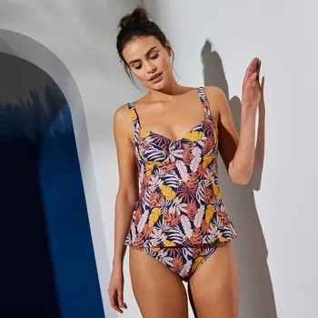 Dámské plavky Plavkový tankiny top s potiskem Lagarta, s kosticemi nám. modrá/oranžová 95D