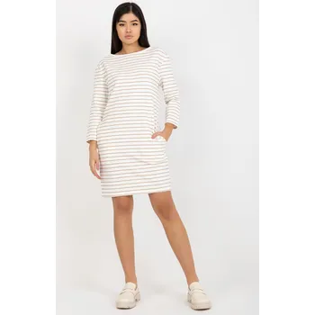 Dámské šaty RUE PARIS Bavlněné pruhované šaty s kapsami ecr-béžové Velikost: L