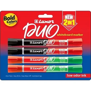 LUXOR Duo Whiteboard marker, oboustranný - sada 4 ks