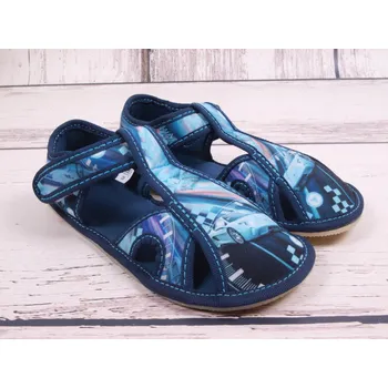 Chlapecká obuv Bačkory papuče BAREFOOT EF 386 Speedy s autem modré, otevřené velikost: 27