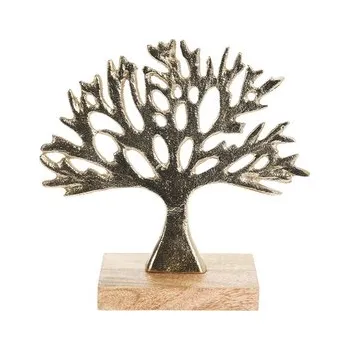 Vánoční dekorace Dekorační stromek hliníkový ve zlaté barvě na dřevěném podstavci 16 cm