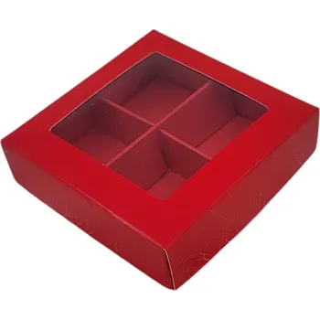 Dárková krabička Elegantní krabička na 4 pralinky červená 8x8x2,5 cm