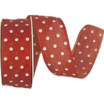 Stuha Stuha bavlněná POLKADOT RED červená 25mm x 2m (11,-Kč/m) (Stuha bavlněná, červená, jednostranný potisk, s drátkem v lemu)