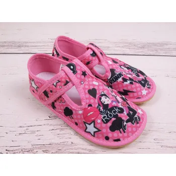 Dívčí bačkory Bačkory přezůvky BAREFOOT EF 395 Rock Star růžové, suchý zip velikost: 34