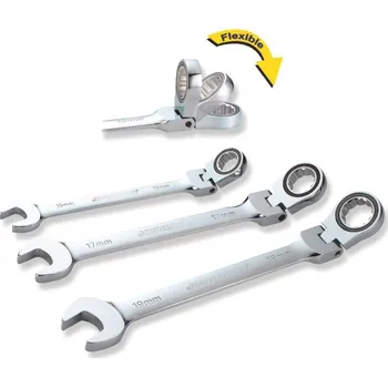 Ráčnové očkoploché klíče s kloubem, velikosti 8-24 mm - JONNESWAY Velikost: 16