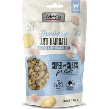 Krmivo pro kočku 60g MAC's Cat Shakery Snack Anti-Hairball s kuřecím a hovězím