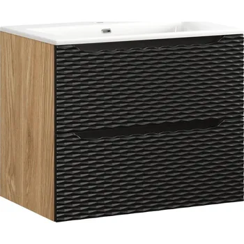 Policová skříň Závěsná skříňka Ocean se zápustným umyvadlem 70 cm černá/dub olejovaný