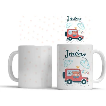 Hrnek Medvídek v autě se jménem - Modrá