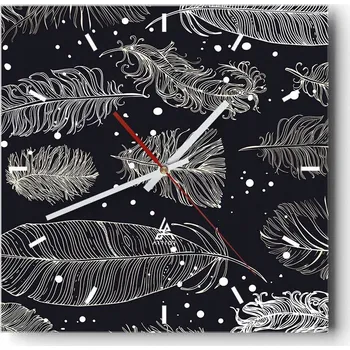 Hodiny Velké nástěnné hodiny 40x40cm Pírko Ptáka Skleněné tiché hodiny