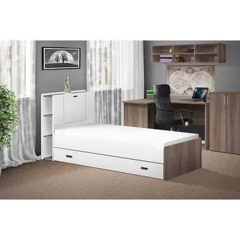 Postel Nabytekmorava Postel s výsuvným lůžkem a úložným prostorem barva lamina: dub sonoma tmavý / bílá