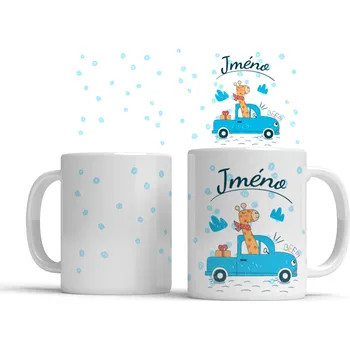 Hrnek Žirafa v autě se jménem - Modrá
