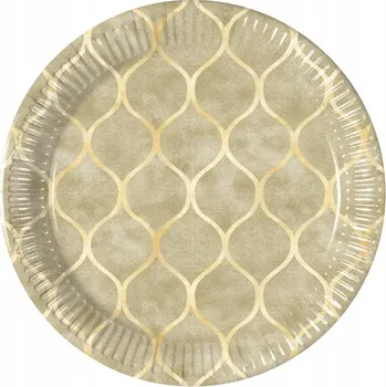 Party nádobí PAPÍROVÉ TALÍŘKY GEOMETRICKÉ ZLATÉ BÉŽOVÉ 20 CM 8 KS