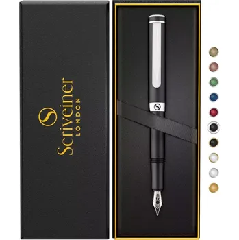 Luxusní plnící pero SCRIVEINER s povrchovou úpravou 24karátovým zlatem Černý mat/stříbrná