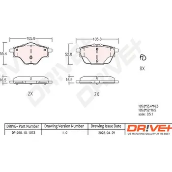 Brzdová destička Sada brzdových destiček, vždy 4 kusy v sadě Dr!ve+ DP1010.10.1073