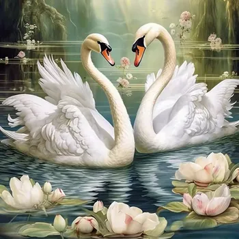 Diamantové malování HUACAN DIAMOND PAINTING - DIAMANTOVÁ MOZAIKA - LABUŤ 03