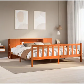 Postel vidaXL Postel s knihovnou bez matrace 200x200 cm masivní borovice [3321665] Barva: Voskově hnědá