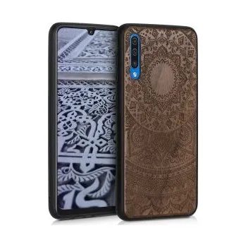 Pouzdro na mobilní telefon Dřevěné pouzdro s designem indické slunce pro Samsung Galaxy A50 - tmavě hnědá