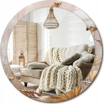 Zrcadlo Stylové kulaté zrcadlo na zeď s potiskem Boho listy průměr 100 cm
