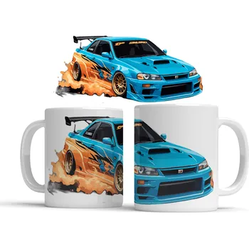 Hrnek JDM modré auto závodní driftující - Žlutá