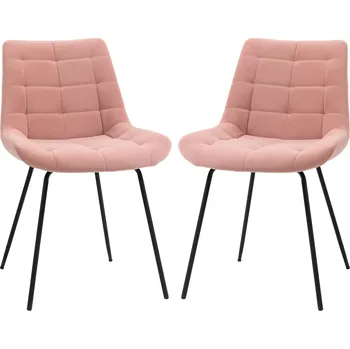 HOMCOM Jídelní sada 2 kuchyňských židlí s opěradlem, sametový potah v růžové barvě, retro design, ocelové nohy, do obývacího pokoje| Aosom