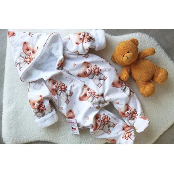 Kojenecká kombinéza AMÁLKA Zateplená kombinéza, méďa s malým medvídkem Velikost: 62-68