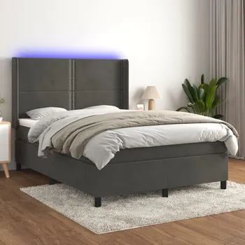 Postel vidaXL Box spring postel s matrací a LED 140x190 cm samet [3139500] Barva: Tmavě šedá