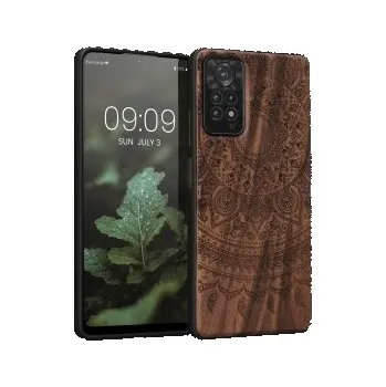 Pouzdro na mobilní telefon Dřevěné pouzdro s designem indické slunce pro Xiaomi Redmi Note 11 Pro / Note 11 Pro (5G) - tmavě hnědá