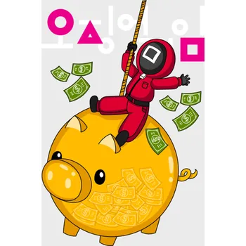 Nášivka NAŽEHLOVAČKA - Squid Game postava čtverce s prasátkem