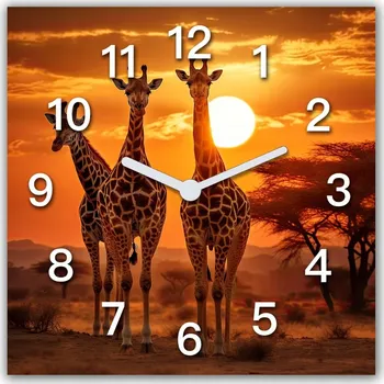 Hodiny Nástěnné hodiny do obýváku žirafy v africké poušti zvířata 30x30 cm