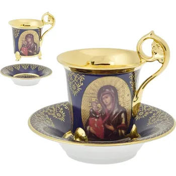 Leander 1907, Loučky u Karlových Varů Šálek s podšálkem 200 ml Míšeň - náboženský dekor - modrá varianta