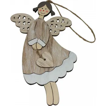Vánoční dekorace dekorace závěsná Anděl se srdcem 16cm dřevo