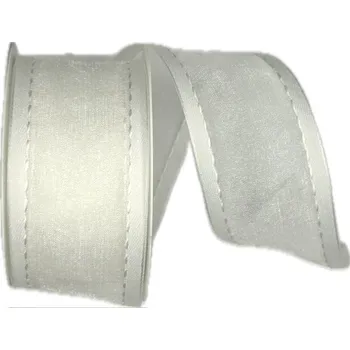 Stuha Stuha organzová CHAMPAGNER WHITE prošívaná bílá 40mm x 2m (14,-Kč/m) (Stuha organzová se saténovými kraji, barva bílá, s vertkaným tenkým vlascem v obou okrajích)