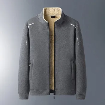 Pánský zimní kabát Zimní fleecová bunda bez kapuce Barva: Šedá, Velikost: 3XL