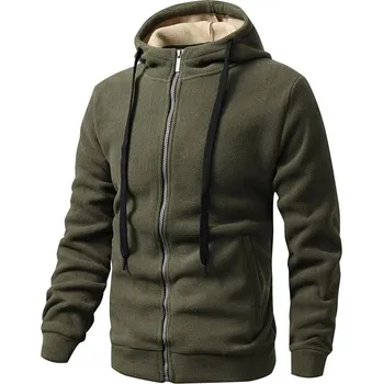 Pánská mikina Fleecová zimní mikina s kapucí a zipem Barva: Zelená, Velikost: XS