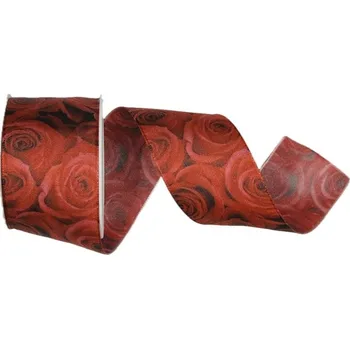 Stuha Stuha taftová RED ROSES červené růže 40mm x 2m (14,-Kč/m) (Fotopotisk jednostranný, tkaním zesílené okraje)