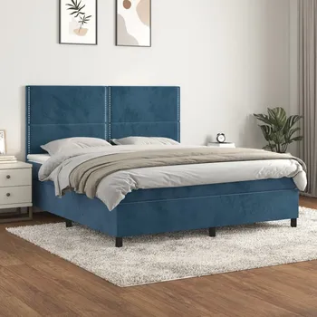 Postel vidaXL Box spring postel s matrací 160x200 cm samet [3142971] Barva: Tmavě moddrá