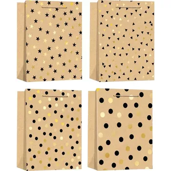 Dárková taška Taška dárková kraft se zlatou ražbou M 18 x 23 x 10 cm 12538