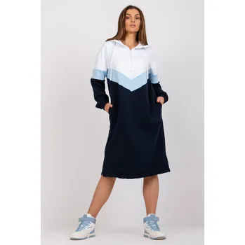 Oblečení a móda RUE PARIS Bavlněné šaty s kapucí a kapsami bílo-modrá Velikost: L/XL