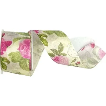 Stuha Stuha taftová TEA ROSE PINK růžová 40mm x 2m ( 13,- Kč/m) (Stuha fotopotisk jednostranný, tvarově stálé hrany)