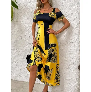 Dámské šaty Dámské dlouhé letní šaty Barva: Žlutá, Velikostní tabulka: L