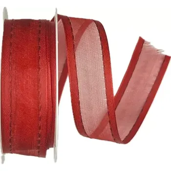 Stuha Stuha organzová CHAMPAGNER Classic Red červená 25mm x 2m (12,-Kč/m) (Stuha organzová, červená, průsvitná, se saténovými kraji, s tenkým vlascem v obou okrajích)