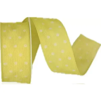 Stuha Stuha bavlněná POLKADOT YELLOW pastelově žlutá 25mm x 2m (11,-Kč/m) (Stuha bavlněná, pastelově žlutá, jednostranný potisk, s drátkem v lemu)