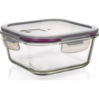 Dóza na potraviny dóza LORA čtverc. 0,5l 13,5x13,5x6cm skl.+PP víčko TRA/BORDO