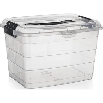 Úložný box box úložný VILARD 14l,36x26x23,5cm,víko,klip,madlo,PH TRA/KOUŘ