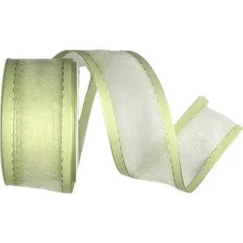 Stuha Stuha organzová CHAMPAGNER LIMONE prošívaná zelená 40mm x 3m (10,-Kč/m) (Stuha organzová se saténovými kraji, barva pastelově zelená barva Limone, s vetkaným tenkým silonovým vlascem v obou okrajích)
