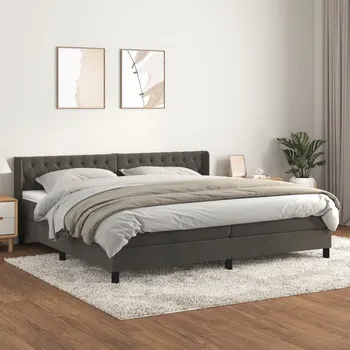 Postel vidaXL Box spring postel s matrací 200x200 cm samet [3131163] Barva: Tmavě šedá
