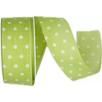 Stuha Stuha bavlněná POLKADOT GREEN pastelově zelená 25mm x 2m (11,-Kč/m) (Stuha bavlněná, pastelově zelená, jednostranný potisk, s drátkem v lemu)