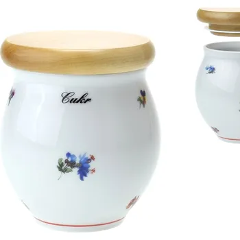 Dóza na potraviny Český porcelán, Dubí Dóza Baňák 400 ml se dřevěným víčkem "Cukr" rakouská házenka